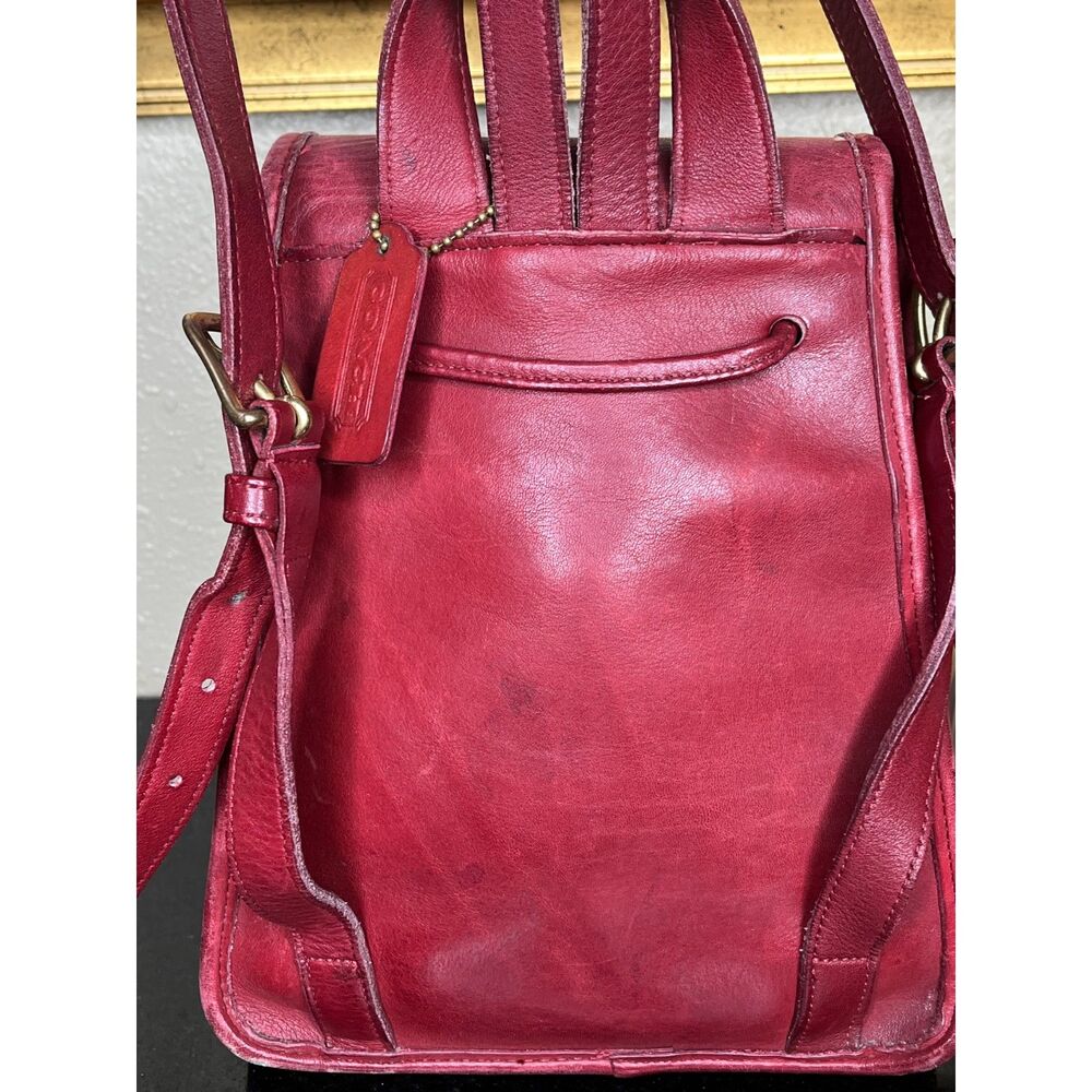 Coach Red Leather Mini Backpack #9960 Kiss Lock Closure with Drawstring - Picture 10 of 11